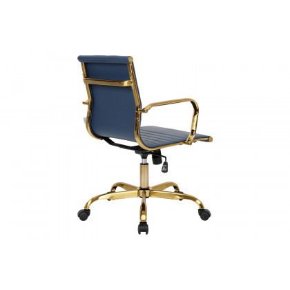 LeisureMod Harris Leatherette Gold Frame Office Chair - Navy Blue