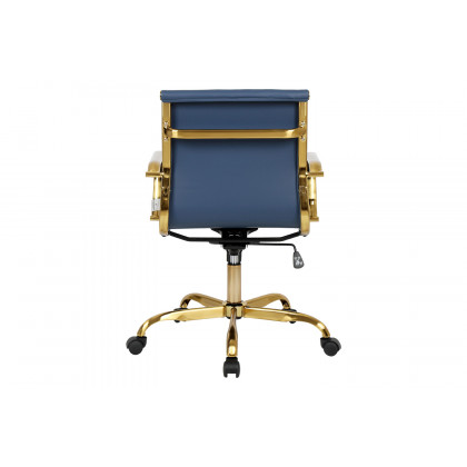 LeisureMod Harris Leatherette Gold Frame Office Chair - Navy Blue