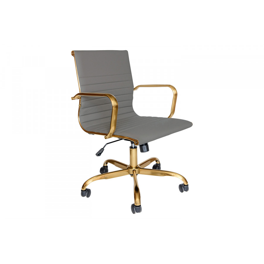 LeisureMod Harris Leatherette Gold Frame Office Chair - Gray
