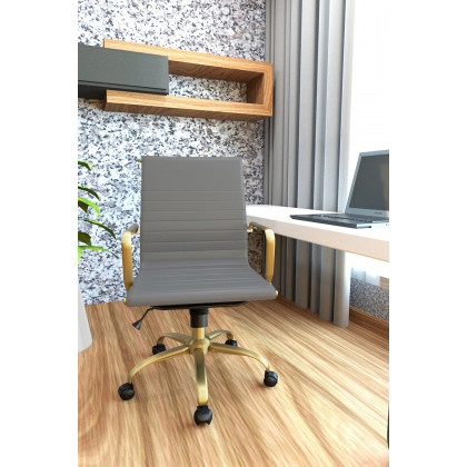LeisureMod Harris Leatherette Gold Frame Office Chair - Gray