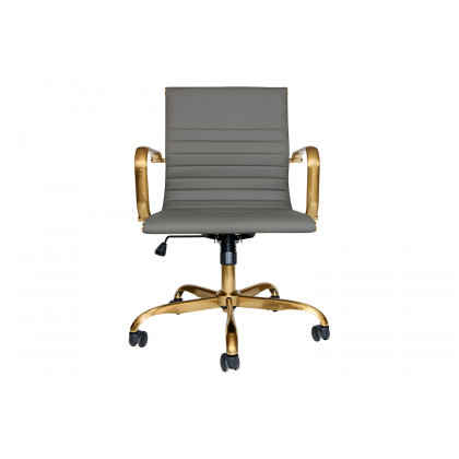 LeisureMod Harris Leatherette Gold Frame Office Chair - Gray