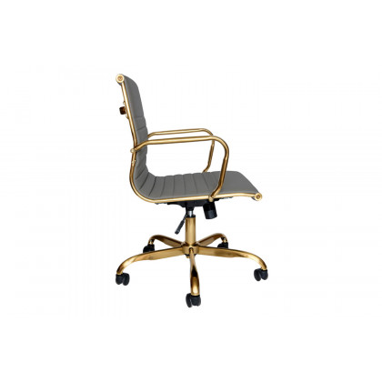 LeisureMod Harris Leatherette Gold Frame Office Chair - Gray