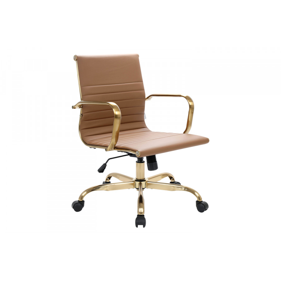 LeisureMod Harris Leatherette Gold Frame Office Chair - Light Brown