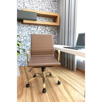 LeisureMod Harris Leatherette Gold Frame Office Chair - Light Brown