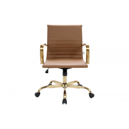 LeisureMod Harris Leatherette Gold Frame Office Chair - Light Brown