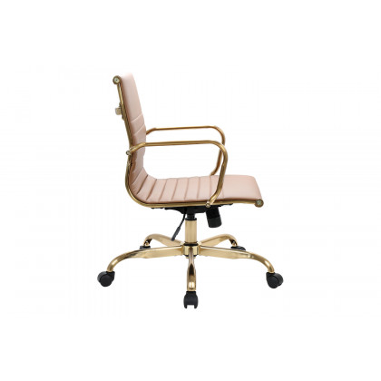 LeisureMod Harris Leatherette Gold Frame Office Chair - Light Brown