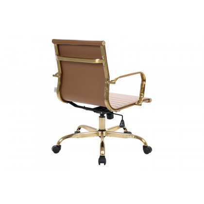 LeisureMod Harris Leatherette Gold Frame Office Chair - Light Brown