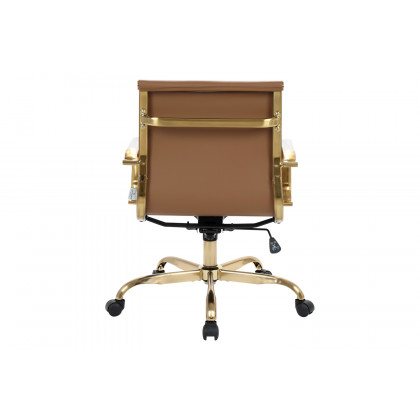 LeisureMod Harris Leatherette Gold Frame Office Chair - Light Brown