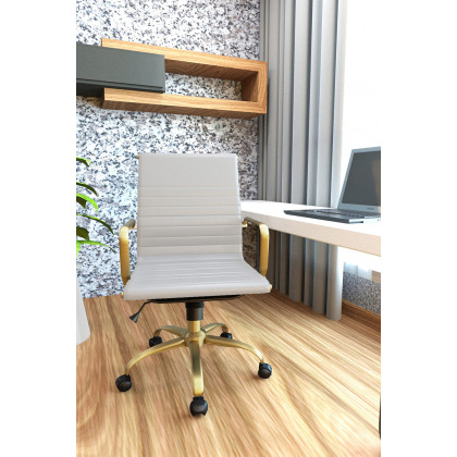 LeisureMod Harris Leatherette Gold Frame Office Chair - Tan