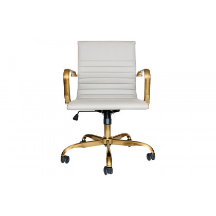 LeisureMod Harris Leatherette Gold Frame Office Chair - Tan