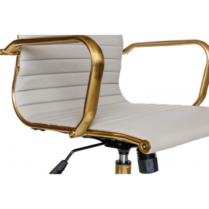 LeisureMod Harris Leatherette Gold Frame Office Chair - Tan