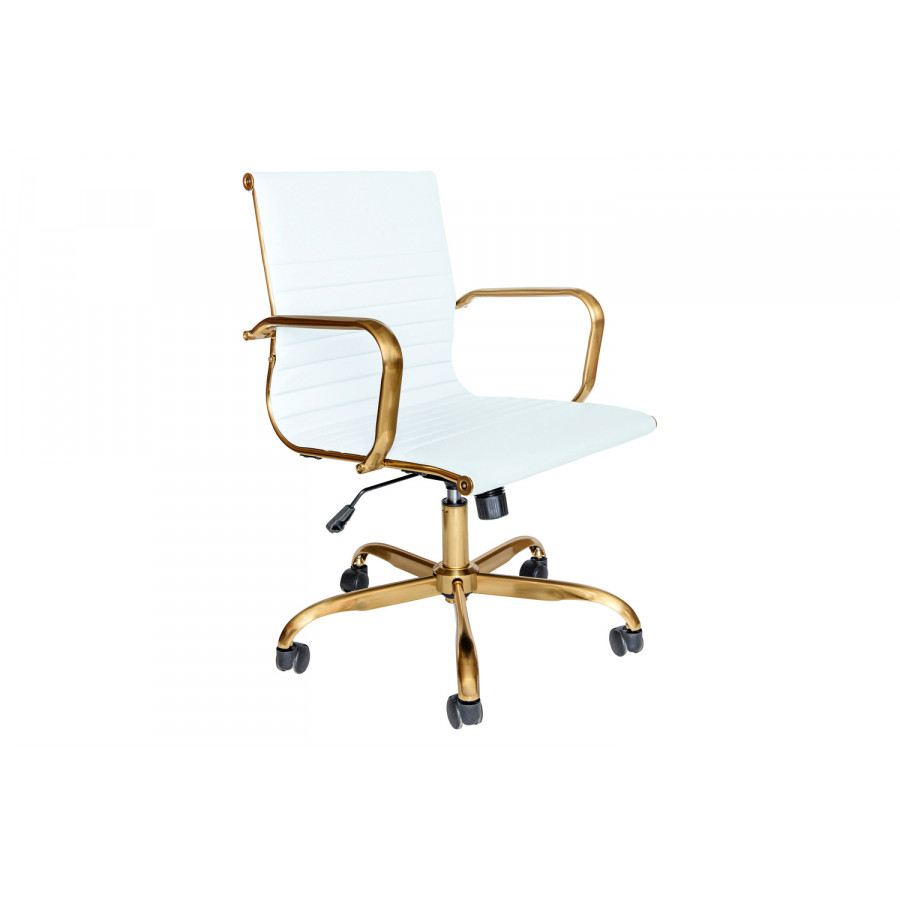 LeisureMod Harris Leatherette Gold Frame Office Chair - White