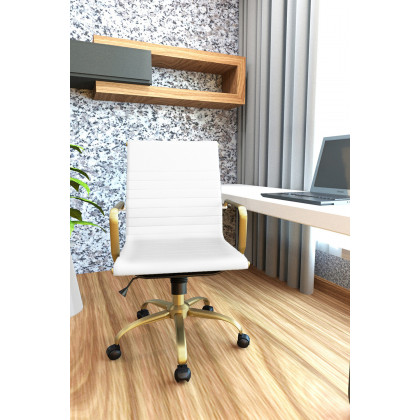 LeisureMod Harris Leatherette Gold Frame Office Chair - White