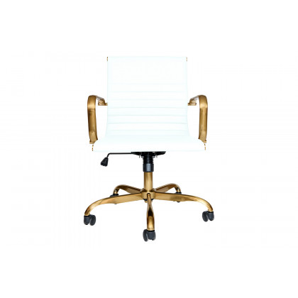 LeisureMod Harris Leatherette Gold Frame Office Chair - White