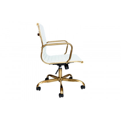 LeisureMod Harris Leatherette Gold Frame Office Chair - White