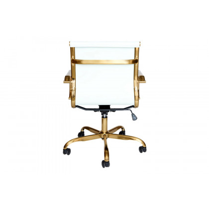 LeisureMod Harris Leatherette Gold Frame Office Chair - White