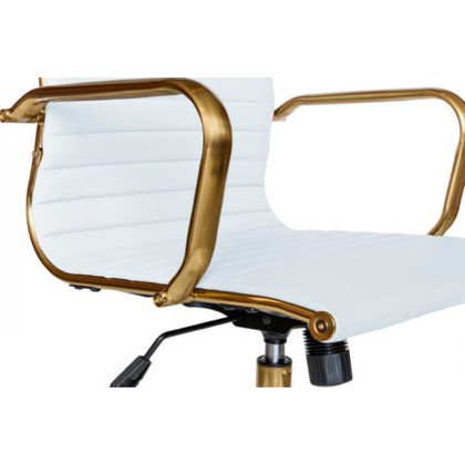 LeisureMod Harris Leatherette Gold Frame Office Chair - White