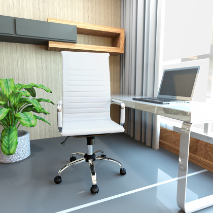 LeisureMod Harris High-Back Office Chair with Swivel - White