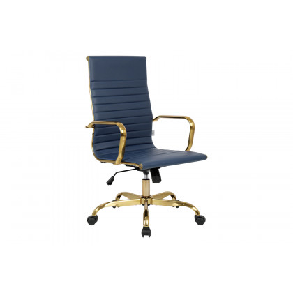 LeisureMod - Harris High-Back Leatherette Office Chair with Gold Frame