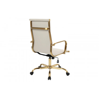 LeisureMod Harris High-Back Leatherette Office Chair with Gold Frame - Tan