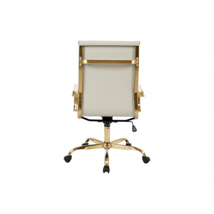 LeisureMod Harris High-Back Leatherette Office Chair with Gold Frame - Tan