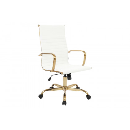 LeisureMod - Harris High-Back Leatherette Office Chair with Gold Frame