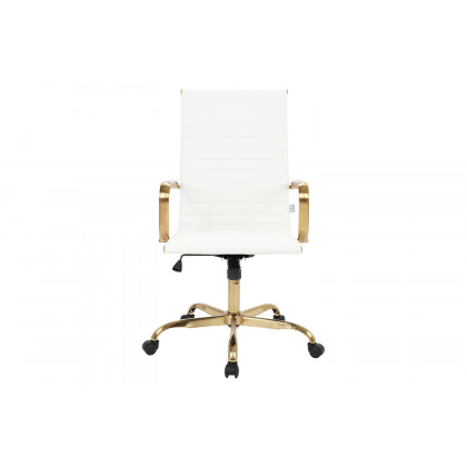 LeisureMod Harris High-Back Leatherette Office Chair with Gold Frame - White