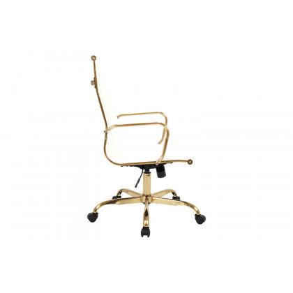 LeisureMod Harris High-Back Leatherette Office Chair with Gold Frame - White