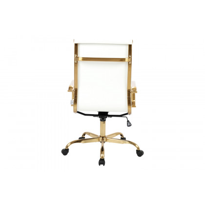 LeisureMod Harris High-Back Leatherette Office Chair with Gold Frame - White