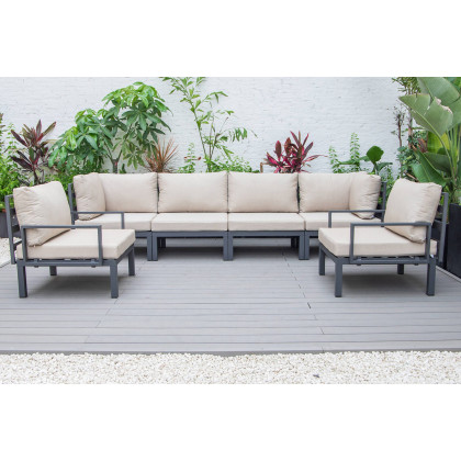 LeisureMod Hamilton 6-Piece Aluminum Patio Conversation Set with Cushions - Beige