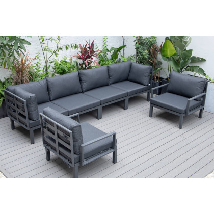 LeisureMod Hamilton 6-Piece Aluminum Patio Conversation Set with Cushions - Black