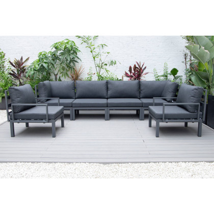LeisureMod Hamilton 6-Piece Aluminum Patio Conversation Set with Cushions - Black