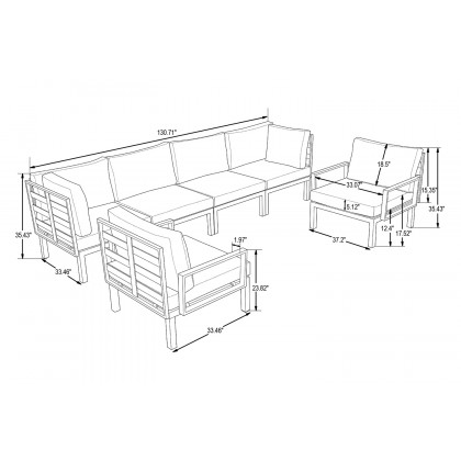 LeisureMod Hamilton 6-Piece Aluminum Patio Conversation Set with Cushions - Charcoal/Blue