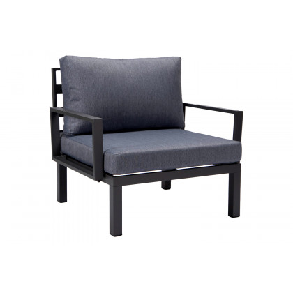 LeisureMod Hamilton 6-Piece Aluminum Patio Conversation Set with Cushions - Charcoal/Blue
