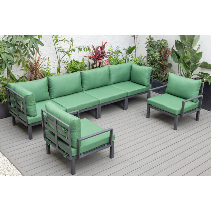 LeisureMod Hamilton 6-Piece Aluminum Patio Conversation Set with Cushions - Green