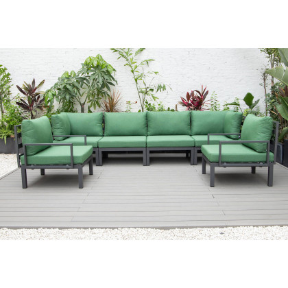 LeisureMod Hamilton 6-Piece Aluminum Patio Conversation Set with Cushions - Green