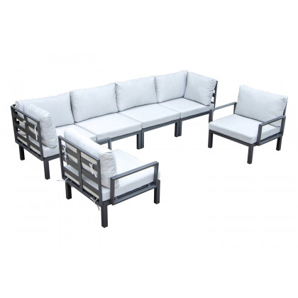 LeisureMod - Hamilton 6-Piece Aluminum Patio Conversation Set with Cushions