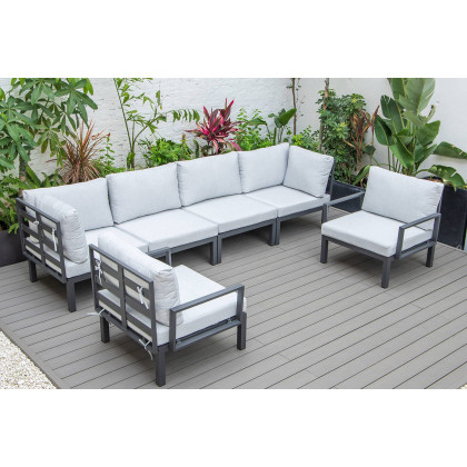 LeisureMod Hamilton 6-Piece Aluminum Patio Conversation Set with Cushions - Light Gray