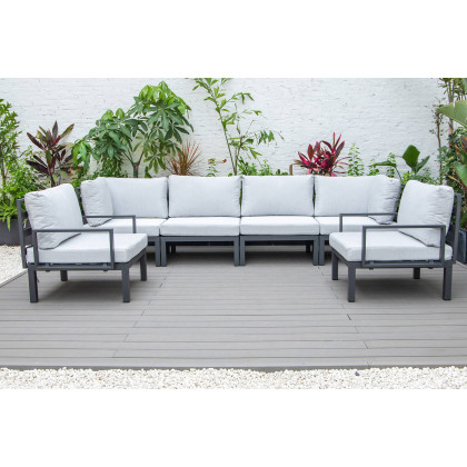 LeisureMod Hamilton 6-Piece Aluminum Patio Conversation Set with Cushions - Light Gray