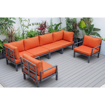 LeisureMod Hamilton 6-Piece Aluminum Patio Conversation Set with Cushions - Orange
