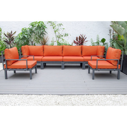 LeisureMod Hamilton 6-Piece Aluminum Patio Conversation Set with Cushions - Orange