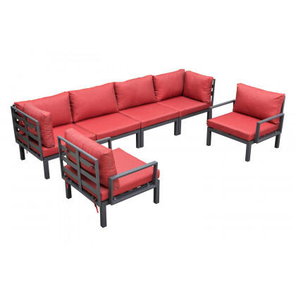 LeisureMod - Hamilton 6-Piece Aluminum Patio Conversation Set with Cushions