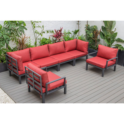 LeisureMod Hamilton 6-Piece Aluminum Patio Conversation Set with Cushions - Red