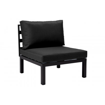 LeisureMod Hamilton 7-Piece Aluminum Patio Conversation Set with Fire Pit Table and Cushions - Black