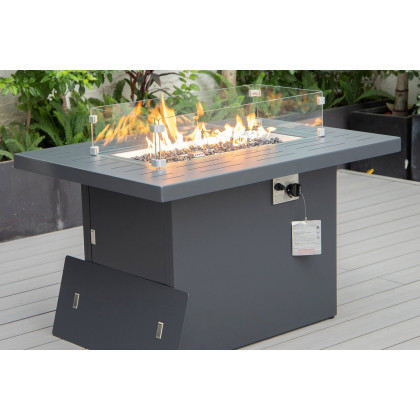 LeisureMod Hamilton 7-Piece Aluminum Patio Conversation Set with Fire Pit Table and Cushions - Green