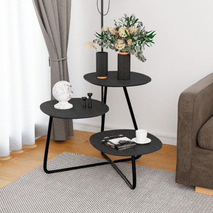LeisureMod Hazelton Multi-Top End Tables With Manufactured Wood Top And Powder Coated Steel Frame - Black