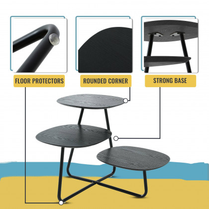 LeisureMod Hazelton Multi-Top End Tables With Manufactured Wood Top And Powder Coated Steel Frame - Black