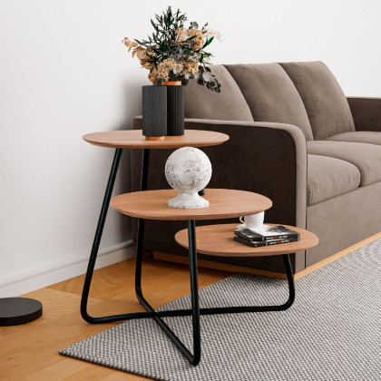 LeisureMod Hazelton Multi-Top End Tables With Manufactured Wood Top And Powder Coated Steel Frame - Natural Wood
