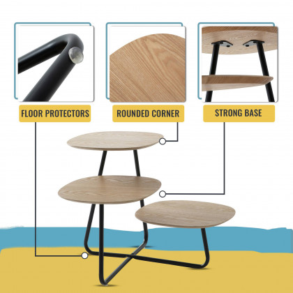 LeisureMod Hazelton Multi-Top End Tables With Manufactured Wood Top And Powder Coated Steel Frame - Natural Wood