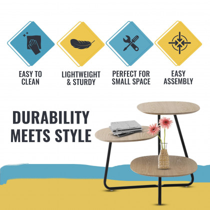 LeisureMod Hazelton Multi-Top End Tables With Manufactured Wood Top And Powder Coated Steel Frame - Natural Wood